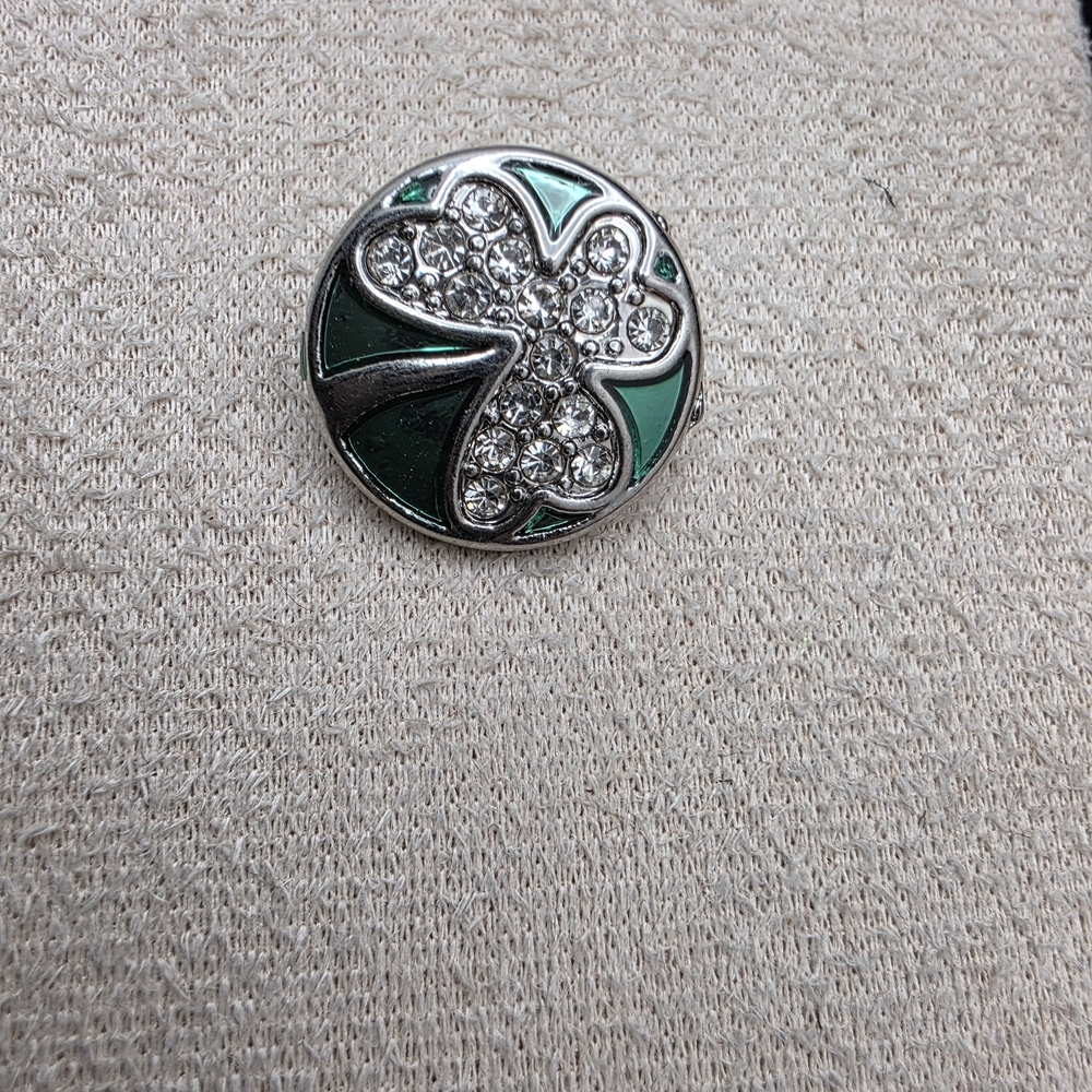 Elegant Silver and Green Clover Button (1884)